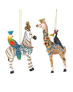 Gisela Graham Resin Zebra/Giraffe w Bird Decoration (set of 2)
